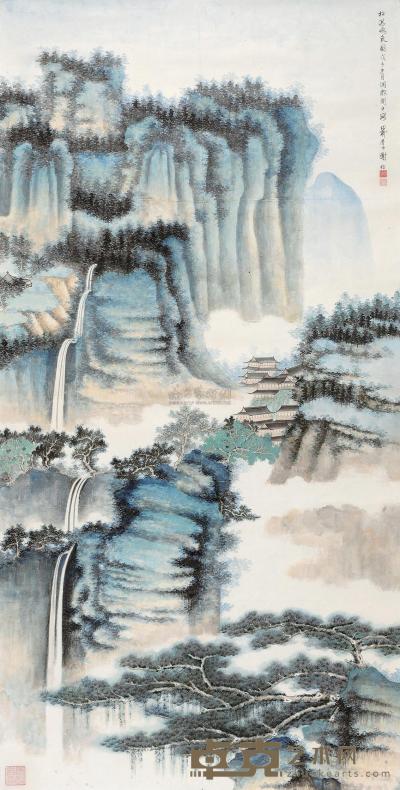 谢稚柳 （款） 1948年作 松瀑鸣泉图 镜心 136×69cm