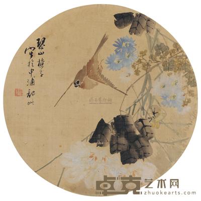 琴山樵子 紫芸翠鸟 圆光 直径25cm