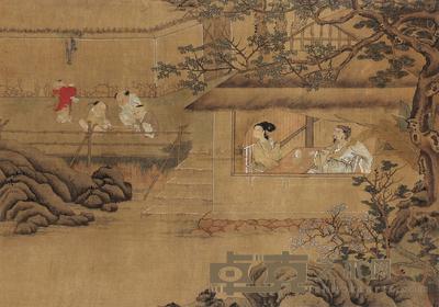 佚名 秋亭婴戏 立轴 49×70cm