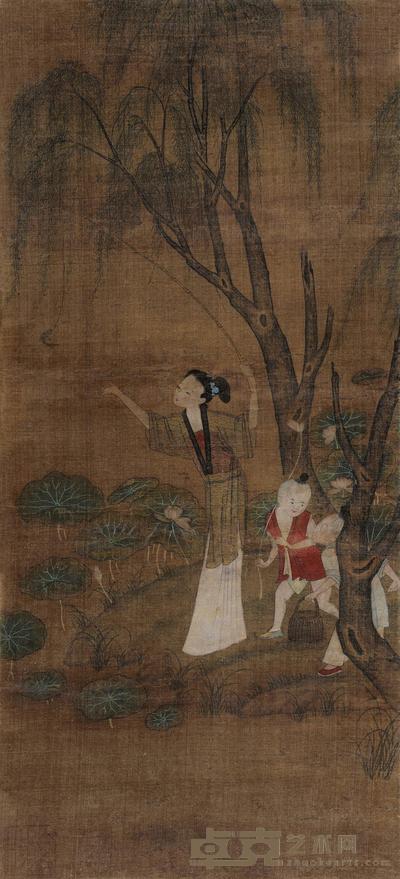 佚名 柳荫垂钓 立轴 49×22cm