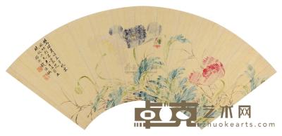钱维城 花卉 扇面 18×49cm