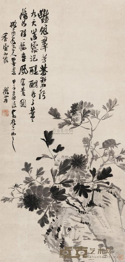 懒云山人 牡丹图 立轴 131×62cm