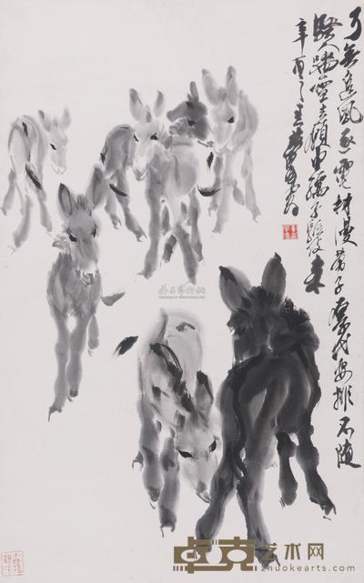 黄胄 群驴图 立轴 95×59cm