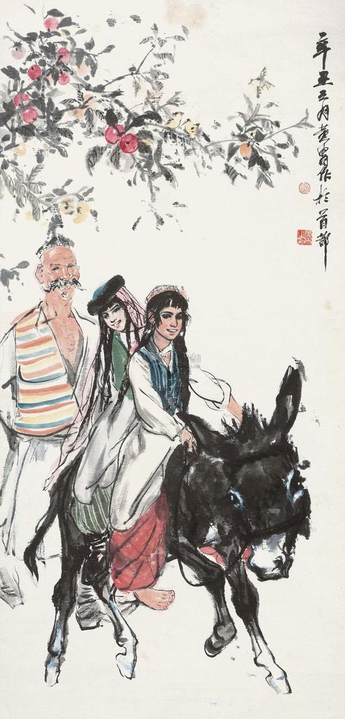 黄胄 1961年作 赶集图 立轴