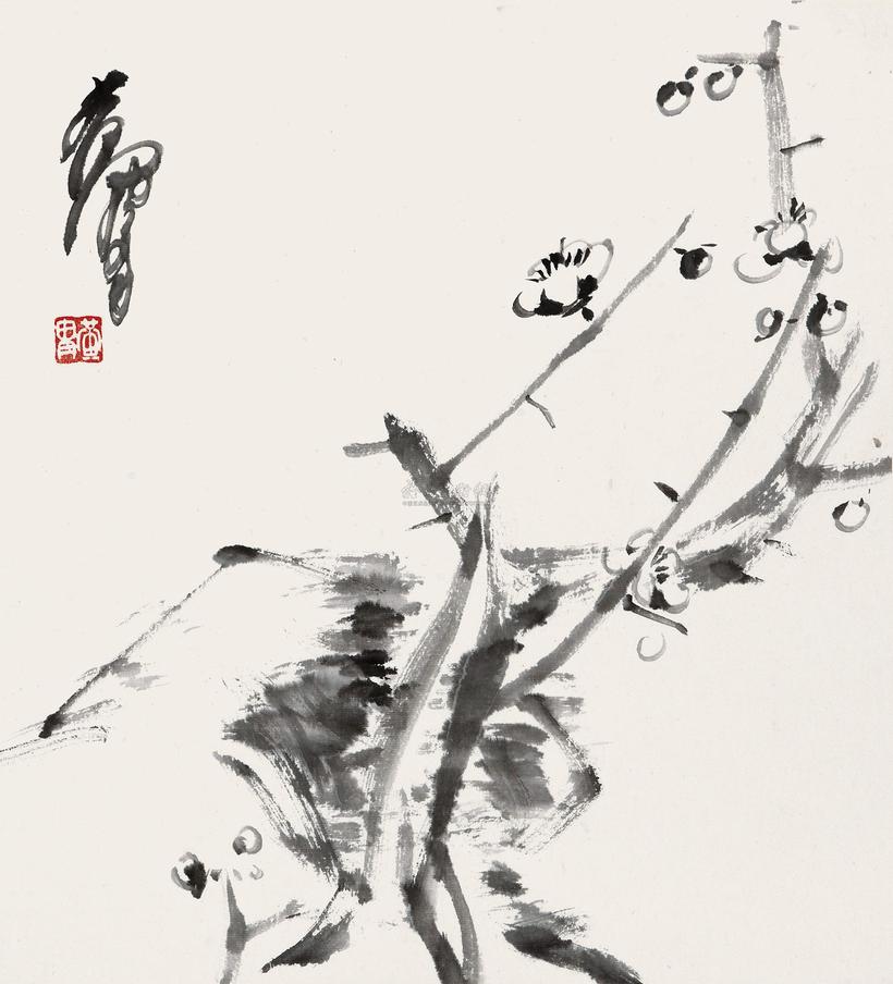 黄胄 墨梅 镜心