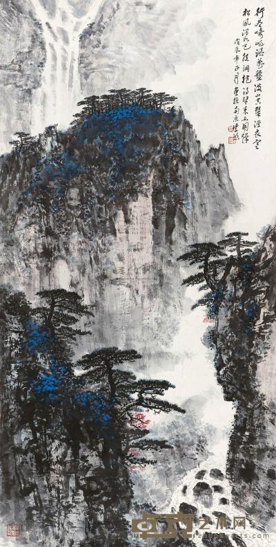 魏紫熙 1988年作 松风瀑布 镜心 133.5×67.5cm
