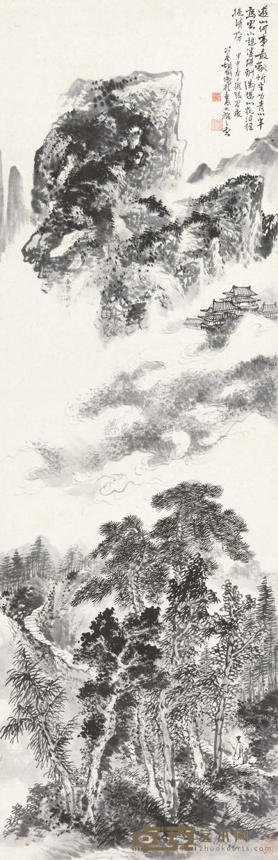 胡佩衡 1944年作 青山云抱图 镜心 101×32cm