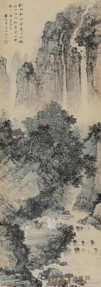 袁松年 1890年作 松风飞瀑 立轴 102×36cm