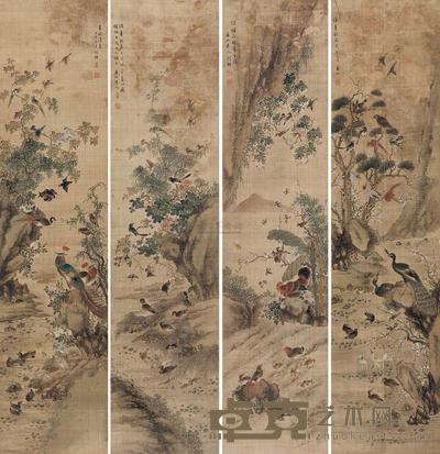 何翀 花鸟 四屏 109×26cm×4