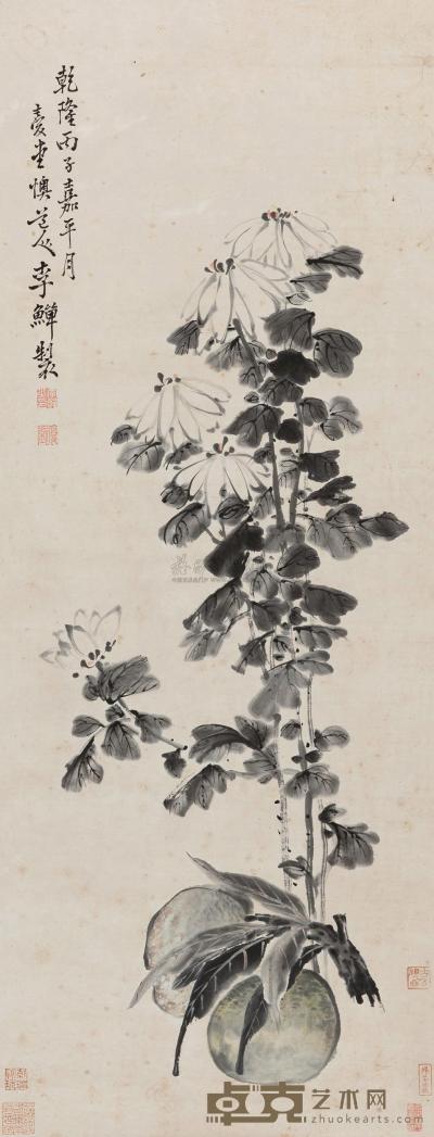 李鱓 （款） 花卉菊寿图 立轴 110×41cm