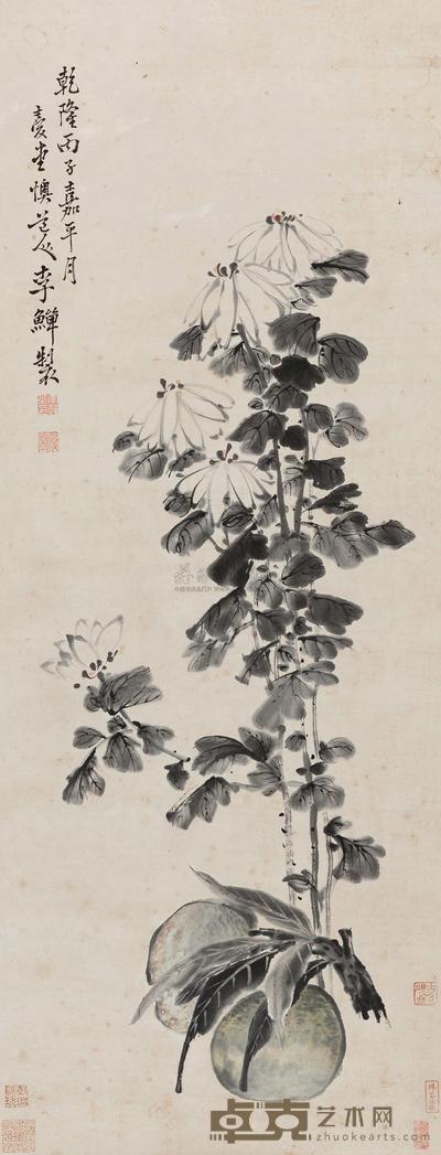 李鱓 (款) 花卉菊寿图 立轴 110×41cm