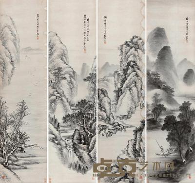 贾筱村 山水 四屏 117×46cm×4