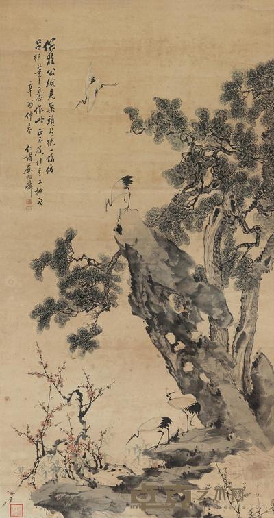 屈兆麟 1921年作 鹤寿图 立轴 120×63cm