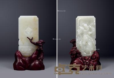 李东 白玉雕关公插牌 