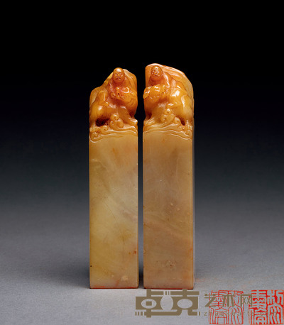 寿山旗降石兽钮对章