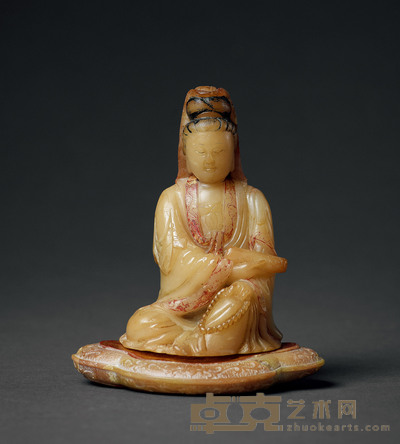寿山芙蓉石雕持卷观音坐像