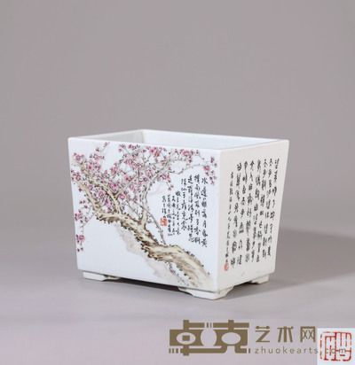田鹤仙 粉彩梅花四方镶器