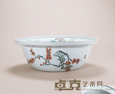 张子英 浅绛彩花鸟洗手盆