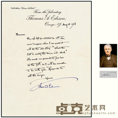 “美国最伟大的发明家”托马斯·爱迪生(Thomas Alva Edison)亲笔信