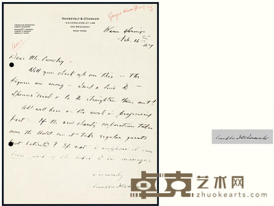 “二战美国重要领导人”富兰克林·罗斯福（Franklin D.Roosevelt）亲笔信 