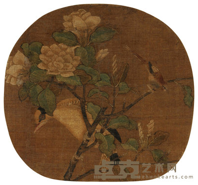茶花栖禽 