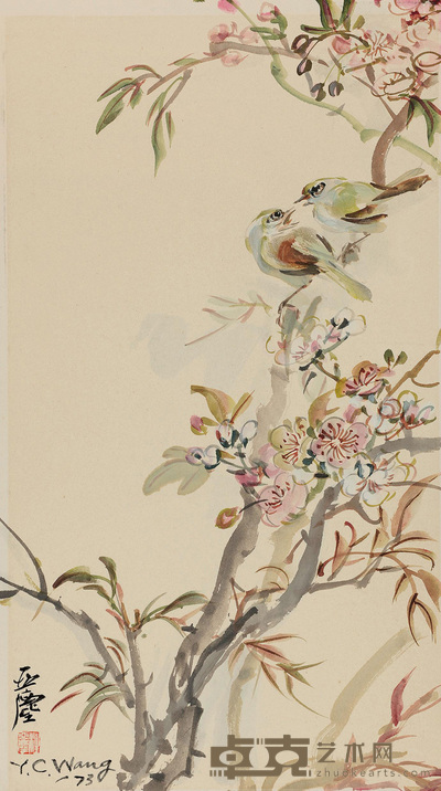 桃花双鹊 