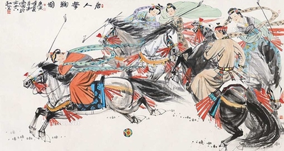 唐人骑马击鞠图