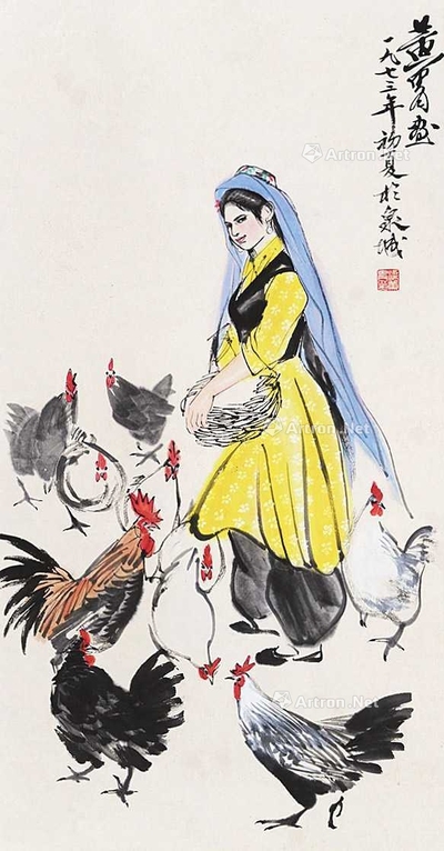 少女饲鸡图
