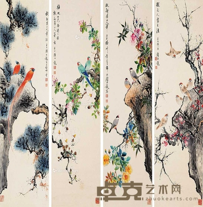 花鸟四条屏