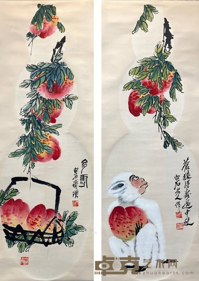 对屏寿桃