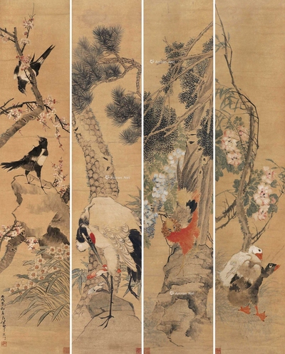 花鸟四屏