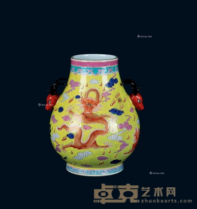 黄釉底麒麟龙纹鹿头尊