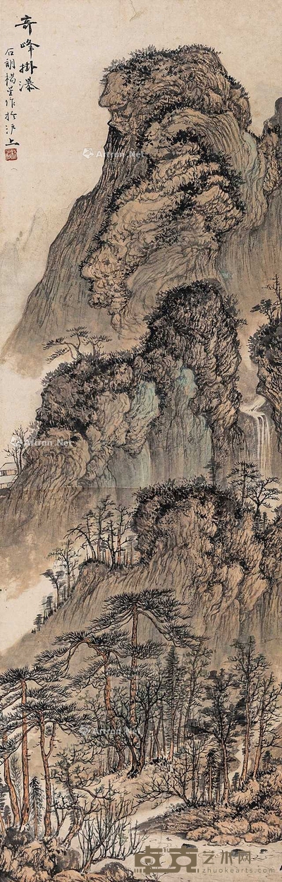 奇峰挂瀑 