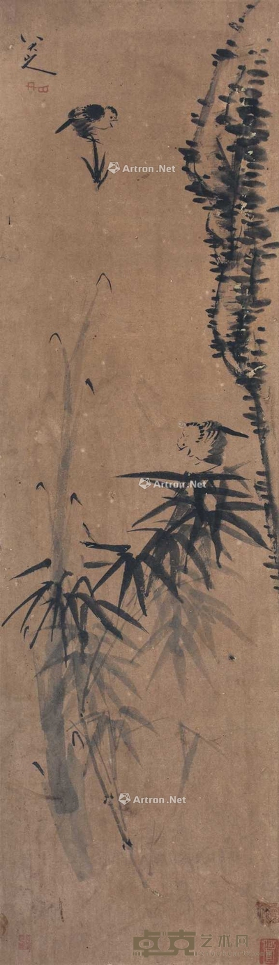 八大山人 (款) 花鸟 立轴 104×30cm