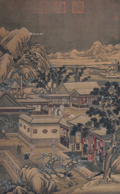 郎世宁 (款) 山水人物 立轴 138×85cm