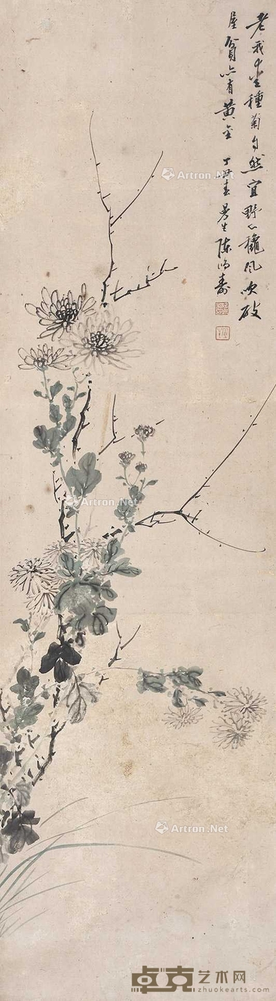 陈鸿寿 （款） 花卉 立轴 124×34cm