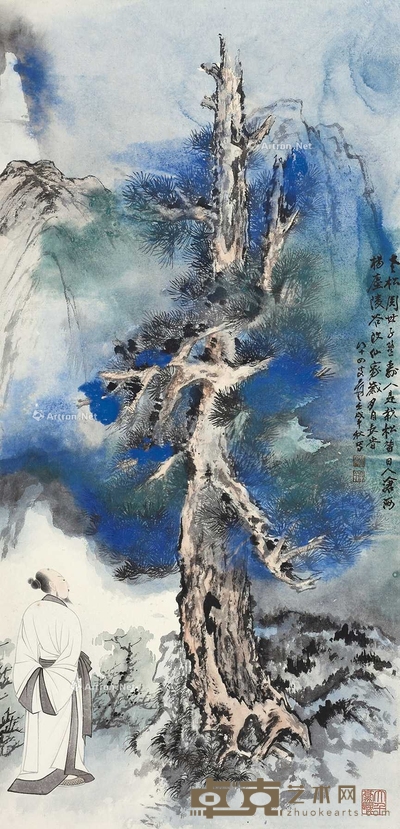 张大千 (款) 松下高士 镜片 100×49cm