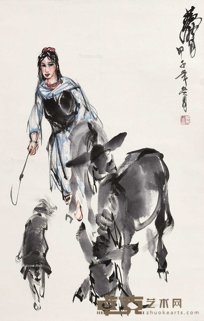 黄胄 (款) 赶驴图 立轴 68×43cm