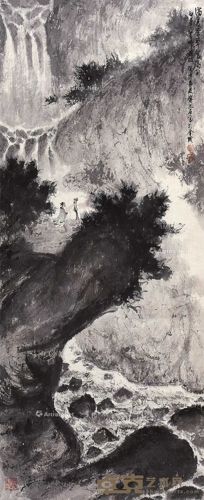 傅抱石 (款) 山水 立轴 97×40cm