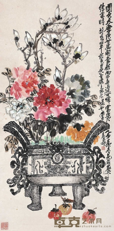吴昌硕 (款) 国色天香 立轴 134×67cm