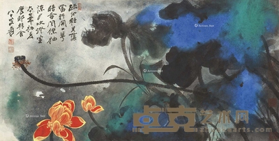 张大千 （款） 荷塘暗香 镜片 50×100cm
