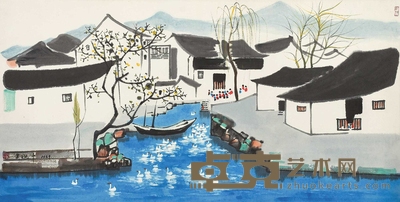 吴冠中 (款) 江南小景 镜片 69×136cm