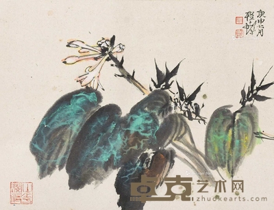 程十发 （款） 花卉 镜片 32×48cm