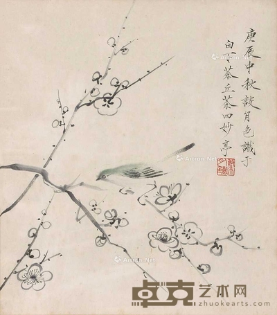 谈月色 (款) 花鸟 镜框 26×23cm