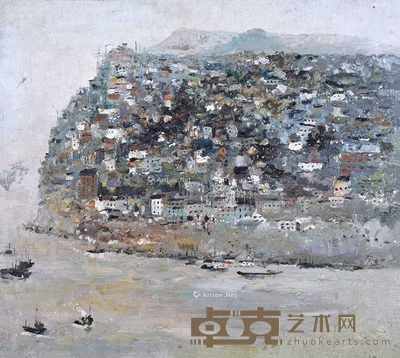 吴冠中 （款） 山水油画 镜框 53×58cm