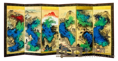 张大千 (款) 泼彩山水 屏风 139×52cm×6