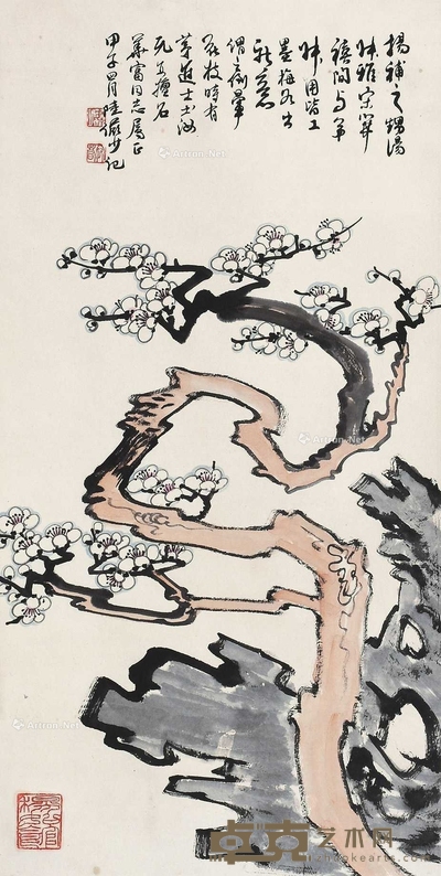 陆俨少 （款） 梅花 立轴 68×34cm