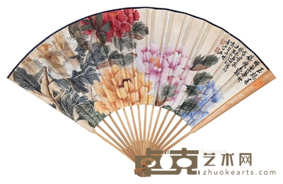 商笙伯 （款） 花卉 成扇 18×46cm