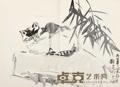 刘旦宅 （款） 猫 37×50cm