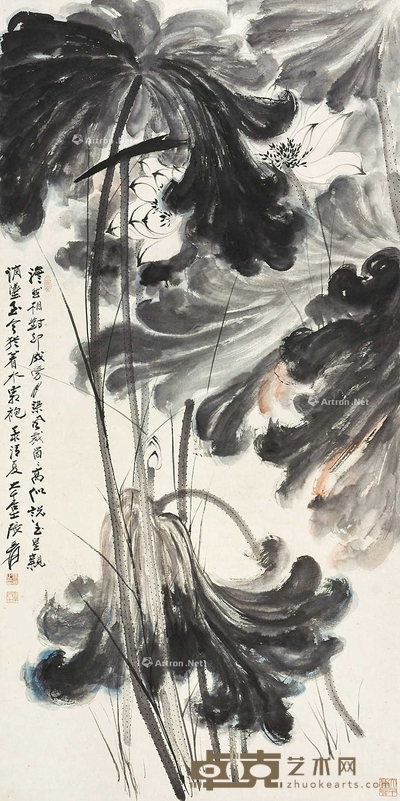 张大千 (款) 荷花 立轴 136×68cm